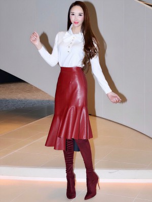 アシンメトリーレザースカートBORDEAUX