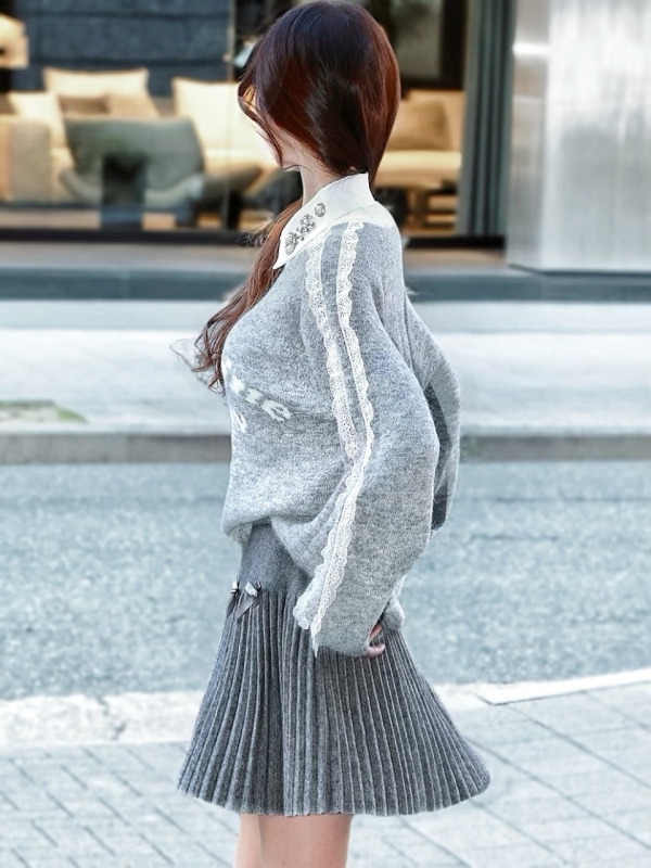 レーストリミングウールニットGRAY 商品イメージ3