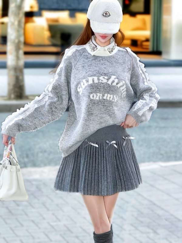 レーストリミングウールニットGRAY