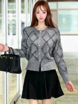 ラメフリンジダイアニットカーディガンGRAY