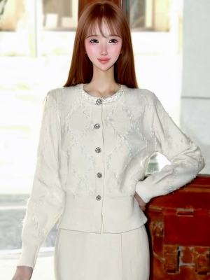 ラメフリンジダイアニットカーディガンIVORY