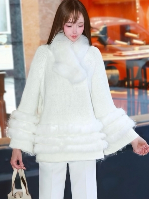 ティアードファーラメニットIVORY