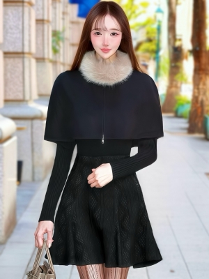 2WAYファーケープニットセットアップBLACK