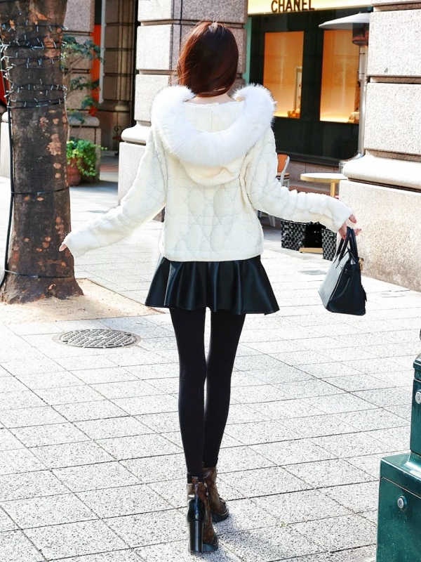 カナージュステッチファーフードニットアウターIVORY 商品イメージ5