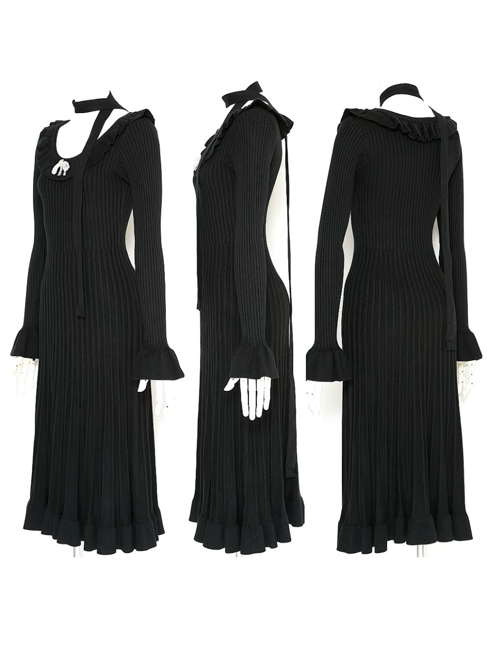 ジュエルリボンフリルワンピースBLACK スタイリングイメージ2