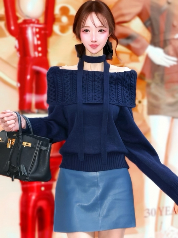 2WAYケーブルオフショルニットNAVY 商品イメージ1