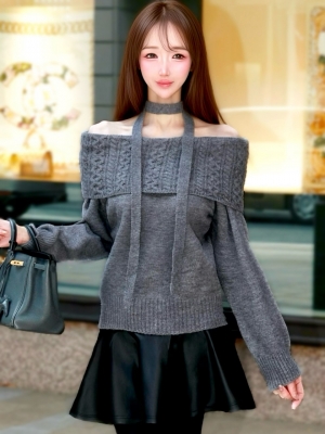 ケーブルオフショルニットGRAY