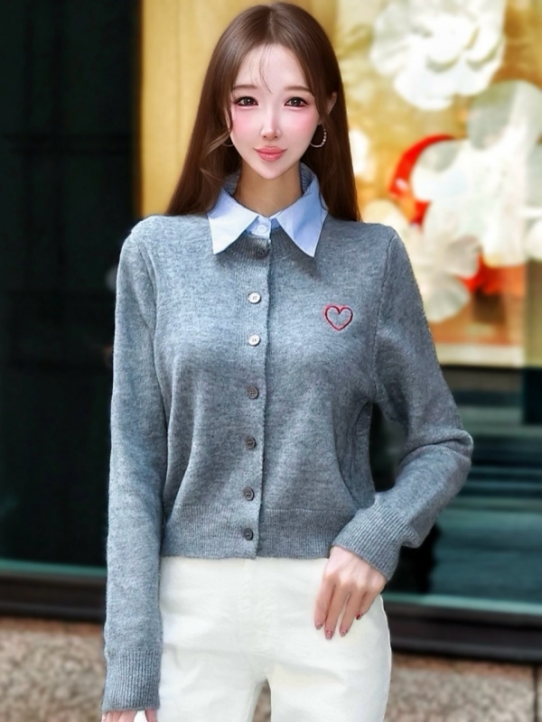 襟付ハートカーディガンGRAY