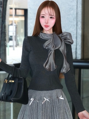 オーガンジーリボンニットGRAY