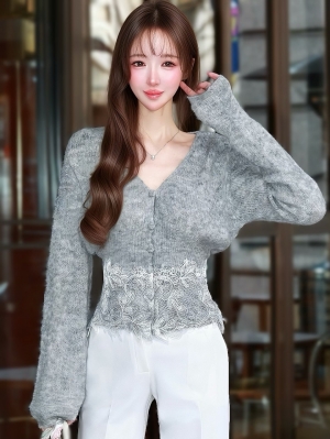 ボタニカルレースくびれカーディガンGRAY