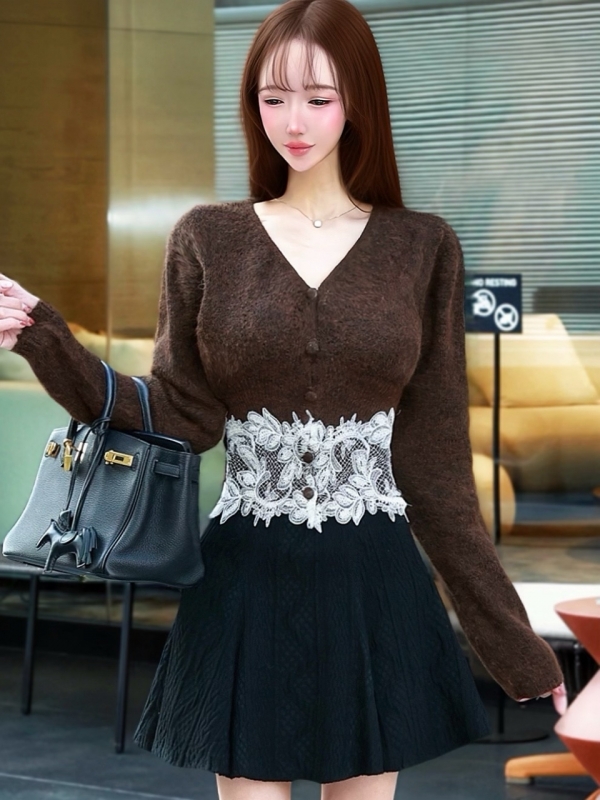 ボタニカルレースくびれカーディガンBROWN 商品イメージ1