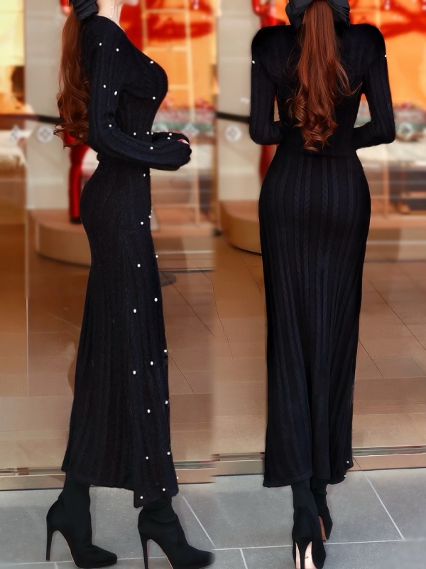 パールケーブルロングニットワンピースBLACK 商品イメージ3