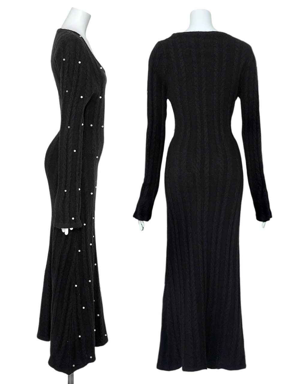 パールケーブルロングニットワンピースBLACK スタイリングイメージ2