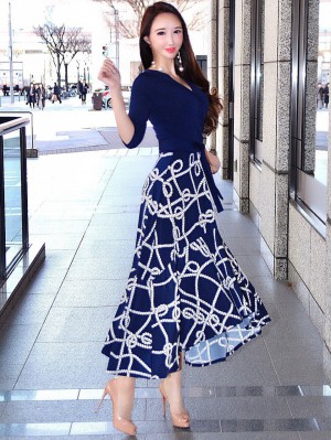 ロープカシュクールロングドレスNAVY