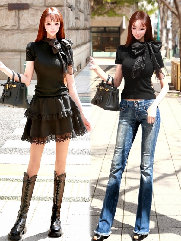 オーガンジーリボンニットBLACK 商品イメージ2