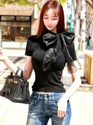 オーガンジーリボンニットBLACK