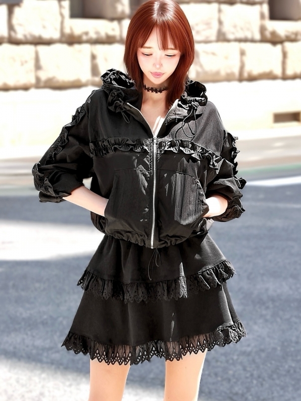 クララフリルシャカシャカパーカーBLACK