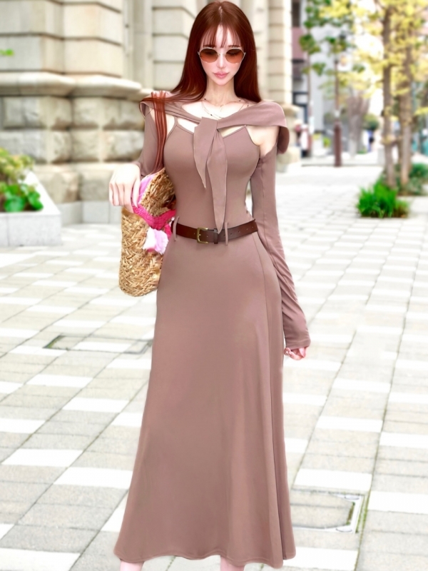Evaベルト付パーカーワンピ3点セットMOCHA
