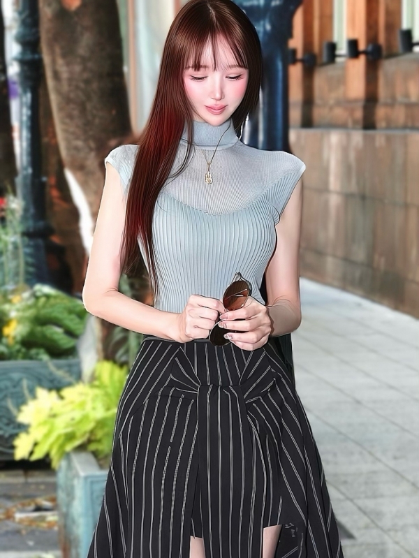 パンツドッキングピンストライプスカートBLACK 商品イメージ5