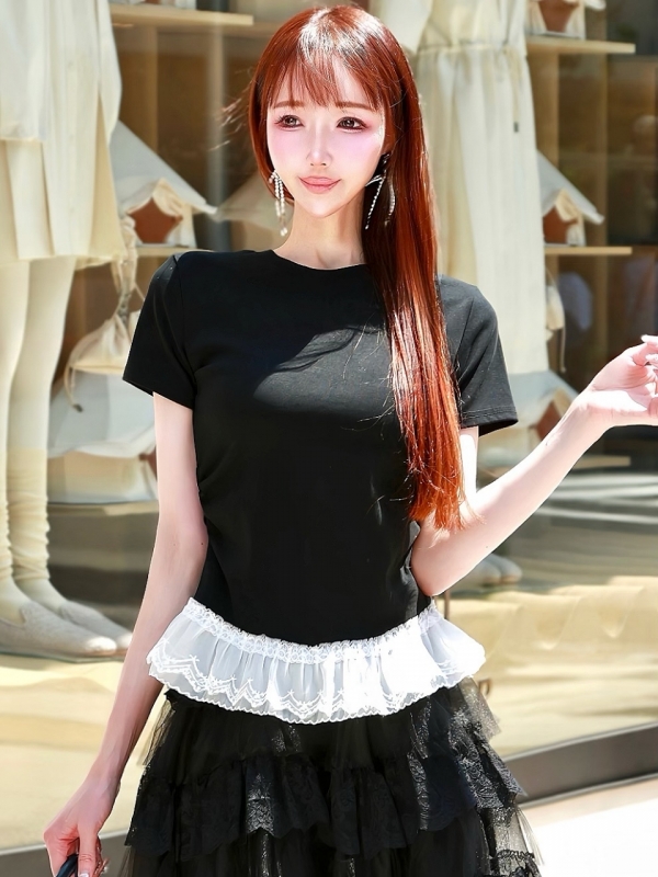 レースフリルシェイプTシャツBLACK 商品イメージ2