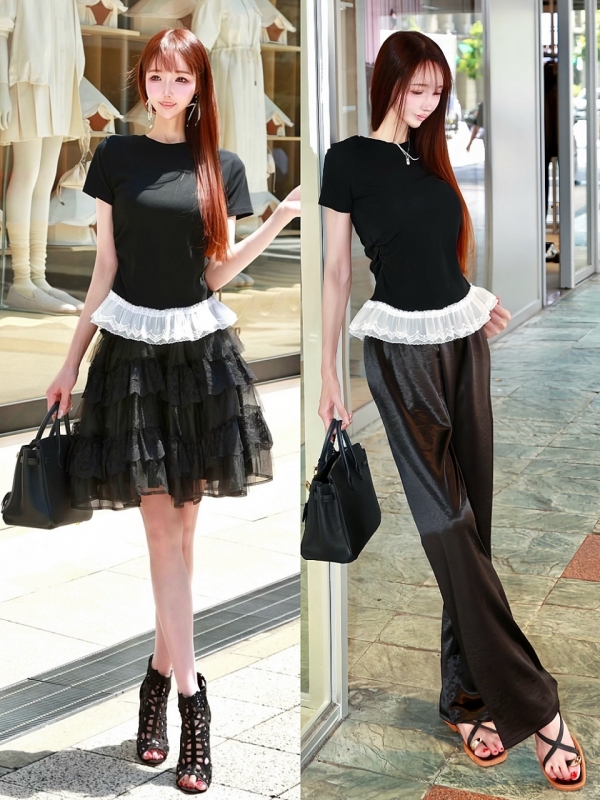レースフリルシェイプTシャツBLACK 商品イメージ3