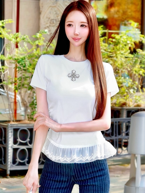 レースフリルシェイプTシャツWHITE