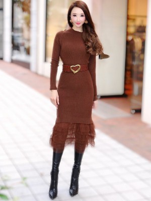 BROWNティアードレースニットワンピース