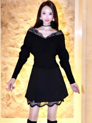 レースカシュクール2WAYニットBLACK