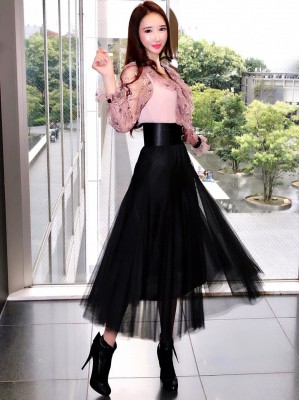 リッチチュールロングスカートBLACK