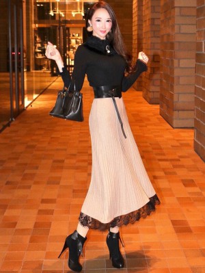 クララレースロングニットスカートBEIGE