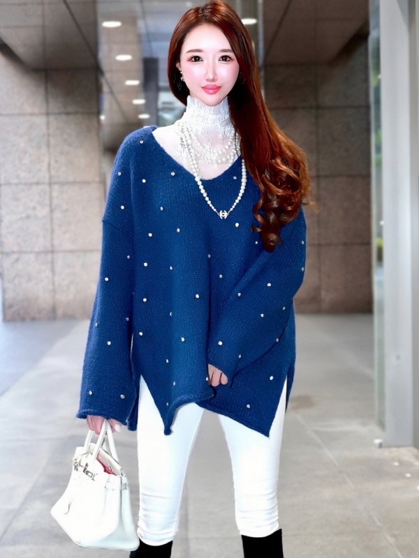 スワロフスキーチュニックニットNAVY