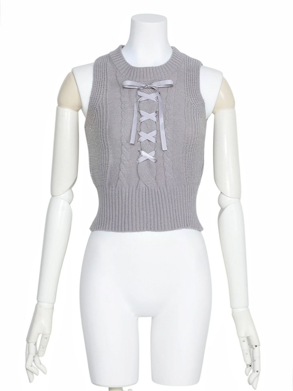 レースアップケーブルノースリニットGRAY スタイリングイメージ1