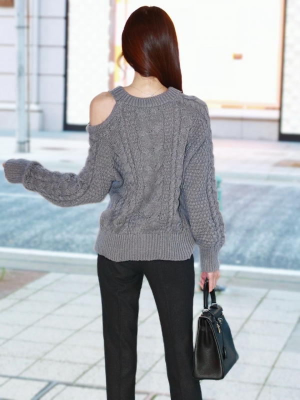 アシメオープンカットケーブルWOOLニットGRAY 商品イメージ4
