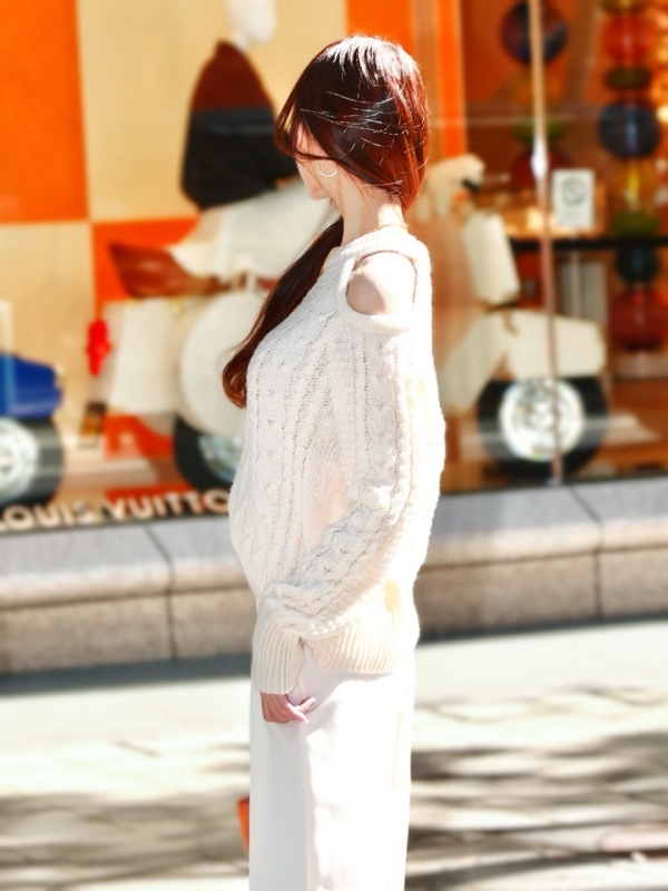 アシメオープンカットケーブルWOOLニットIVORY 商品イメージ4