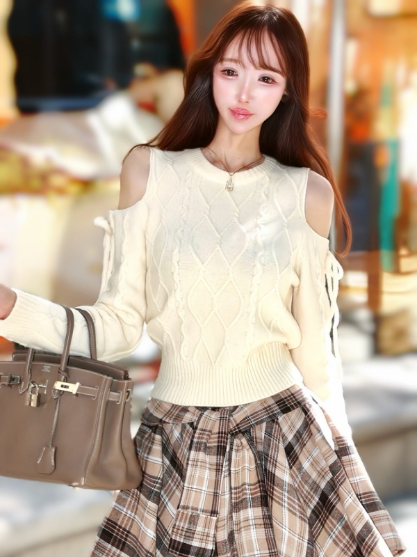 リボンカットケーブルWOOLニットIVORY 商品イメージ1