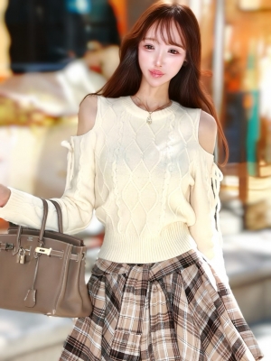 リボンカットケーブルWOOLニットIVORY