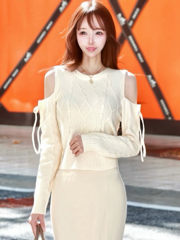 リボンカットケーブルWOOLニットIVORY 商品イメージ2