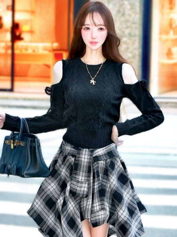 リボンカットケーブルWOOLニットBLACK