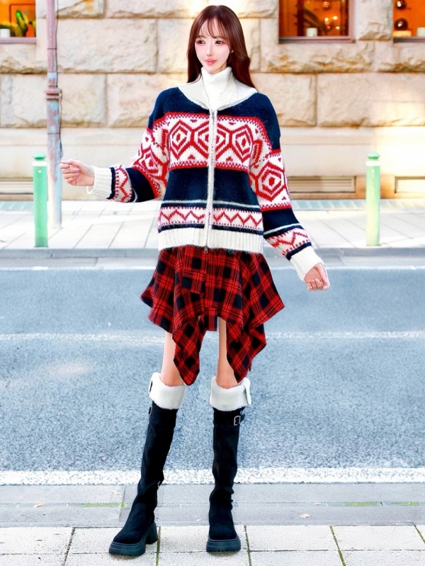 ネルシャツライクチェックヘムスカートRED