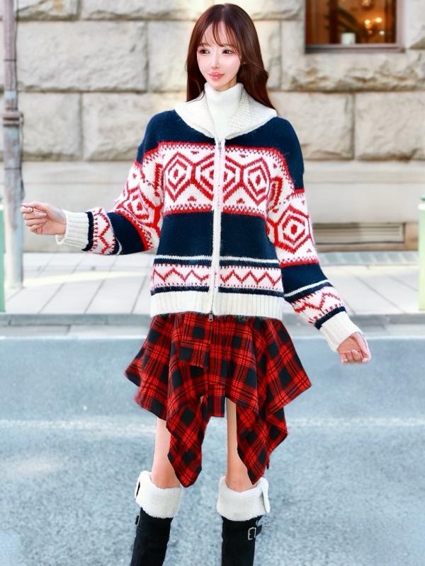 ネルシャツライクチェックヘムスカートRED 商品イメージ2