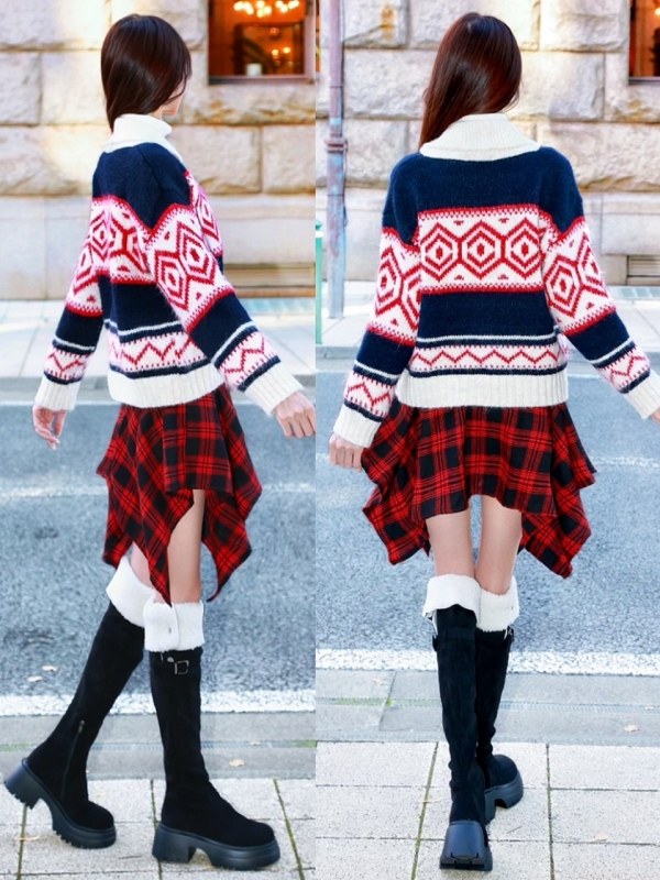 ネルシャツライクチェックヘムスカートRED 商品イメージ5