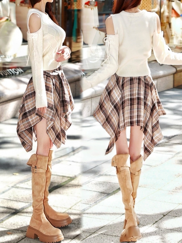 ネルシャツライクチェックヘムスカートCAMEL 商品イメージ6