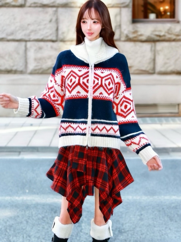 ノルディックリュクスWOOLブルゾンNAVYRED