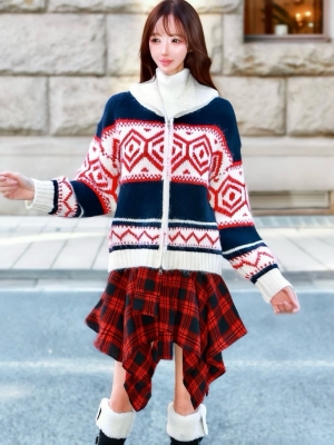 ノルディックリュクスWOOLブルゾンNAVYRED