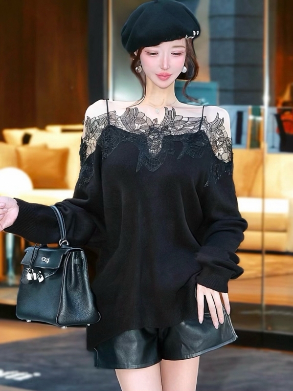 フローラルレースオーバーニットBLACK