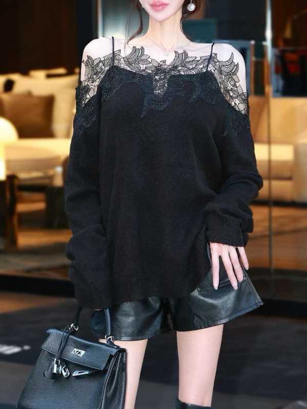 フローラルレースオーバーニットBLACK 商品イメージ2