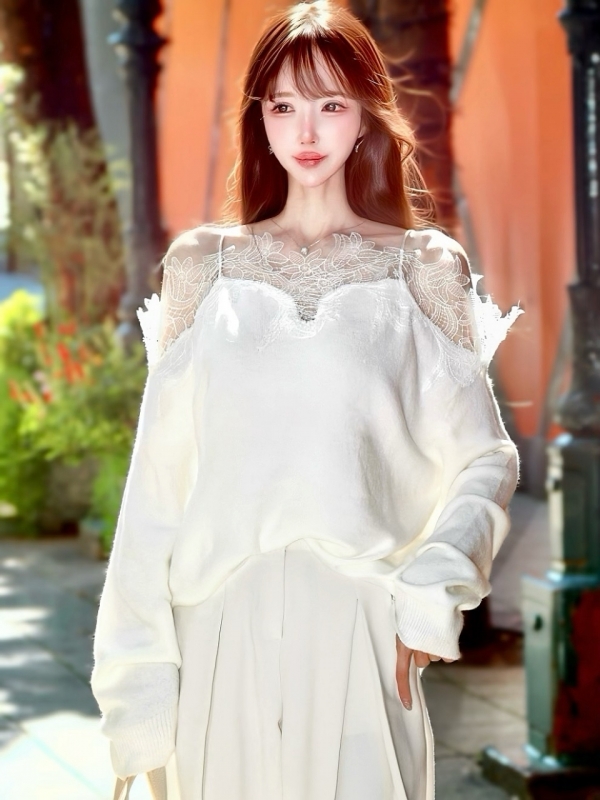 ☆再販予約 4日9時締切☆フローラルレースオーバーニットWHITE 商品イメージ1