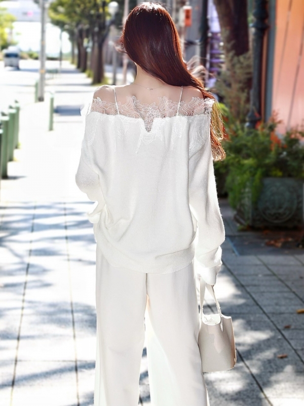 ☆再販予約 4日9時締切☆フローラルレースオーバーニットWHITE 商品イメージ4