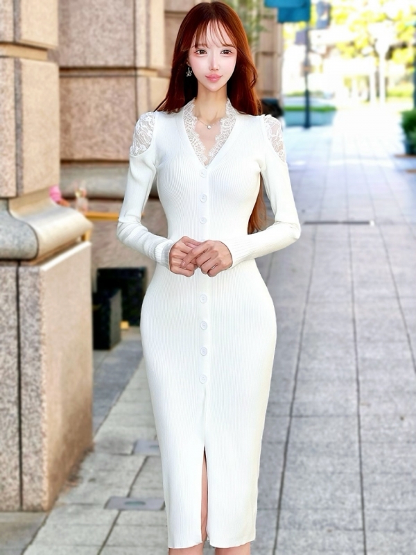 クチュールレースリブニットワンピースWHITE 商品イメージ3