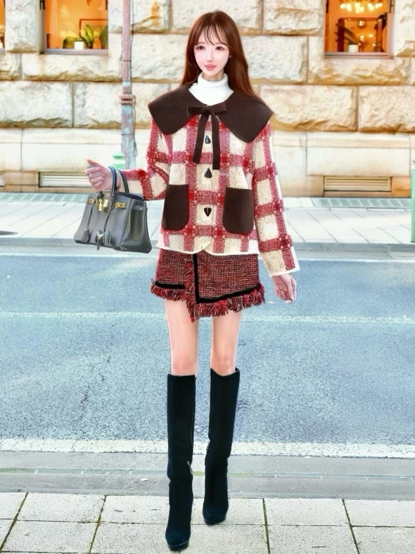 ビッグカラーリボンチェックブルゾンBORDEAUX 商品イメージ2